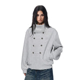 Stand Collar Double Breasted Metal Button Jacket