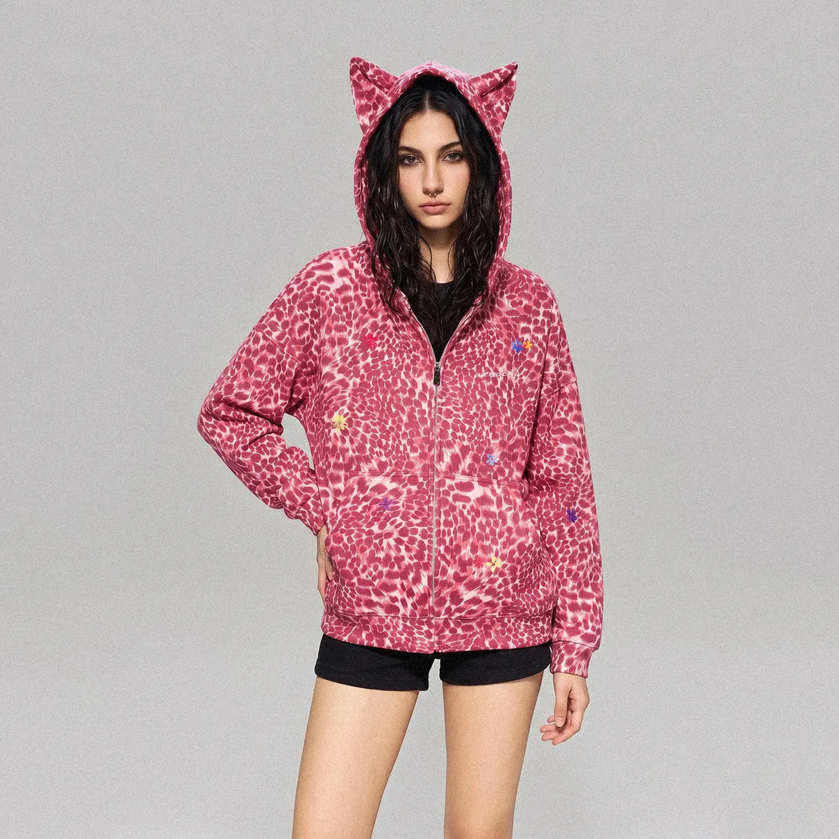 Cat Ear Leopard Print Y2K Hoodie