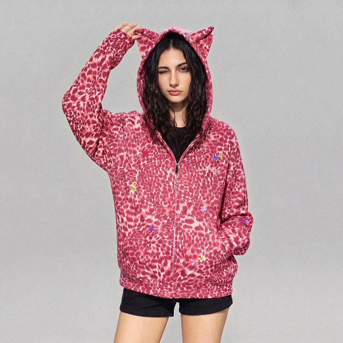 Cat Ear Leopard Print Y2K Hoodie