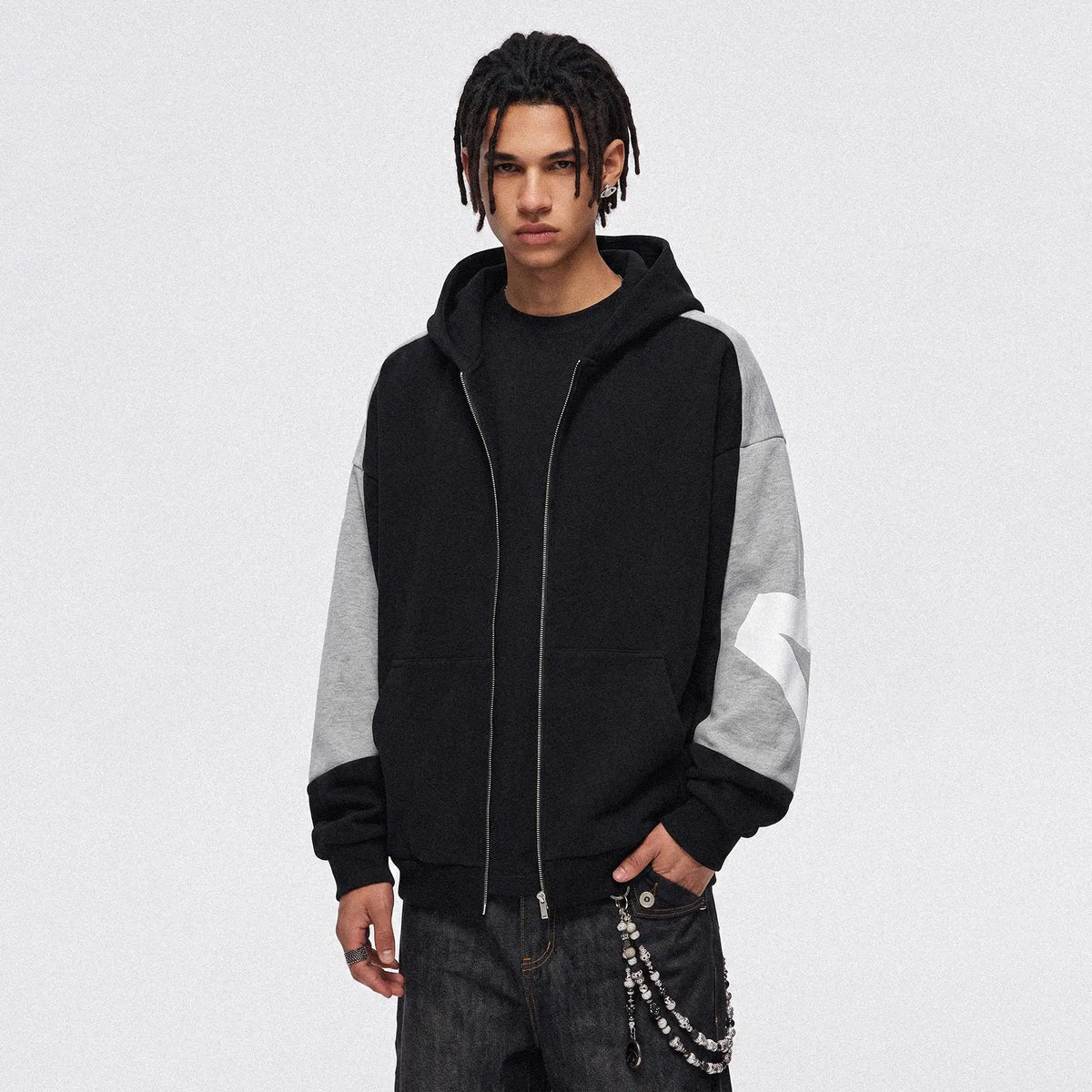 Big Logo Print Color Block Zip Up Hoodie