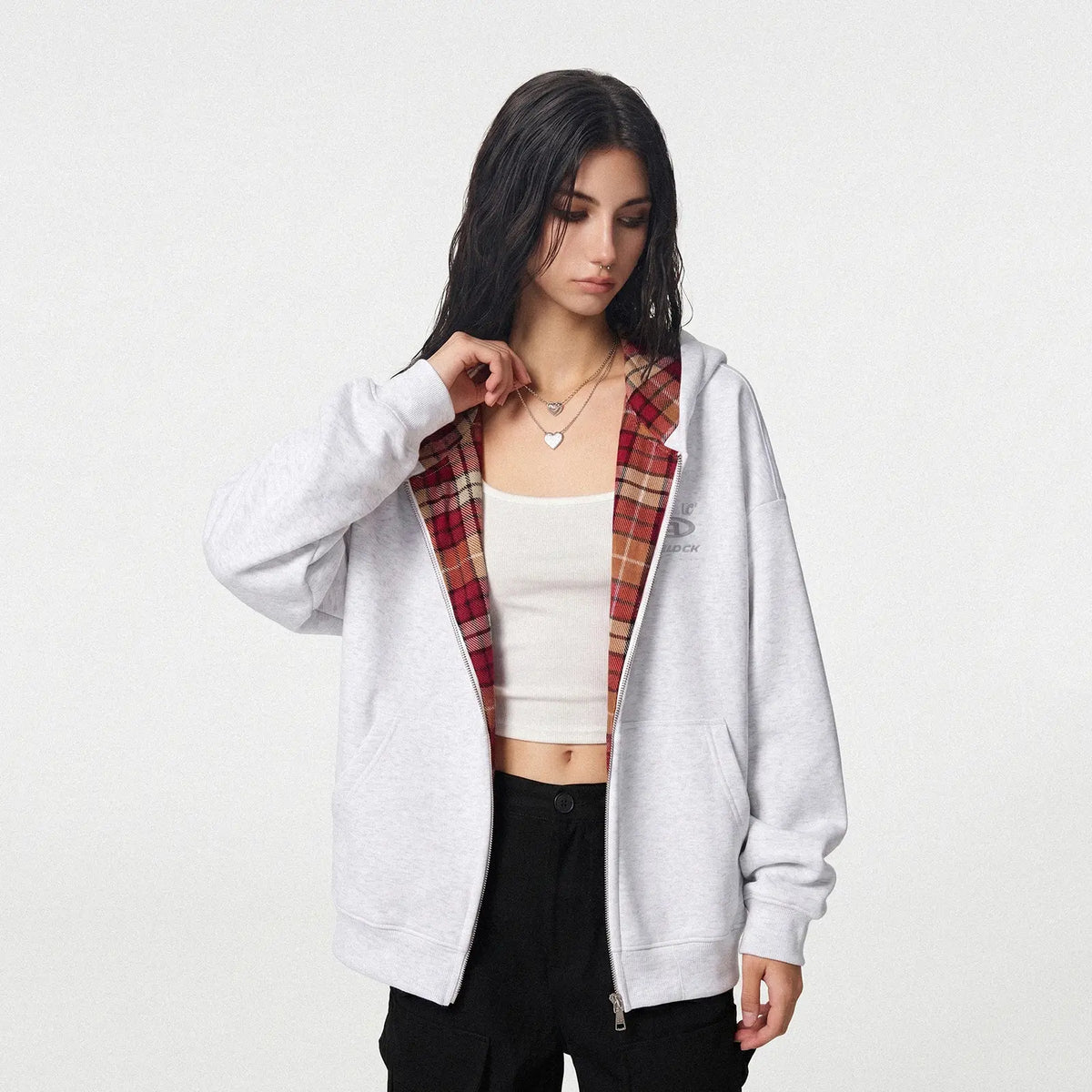 Logo Embroidered High Street Zip Up Hoodie