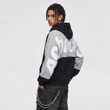 Big Logo Print Color Block Zip Up Hoodie