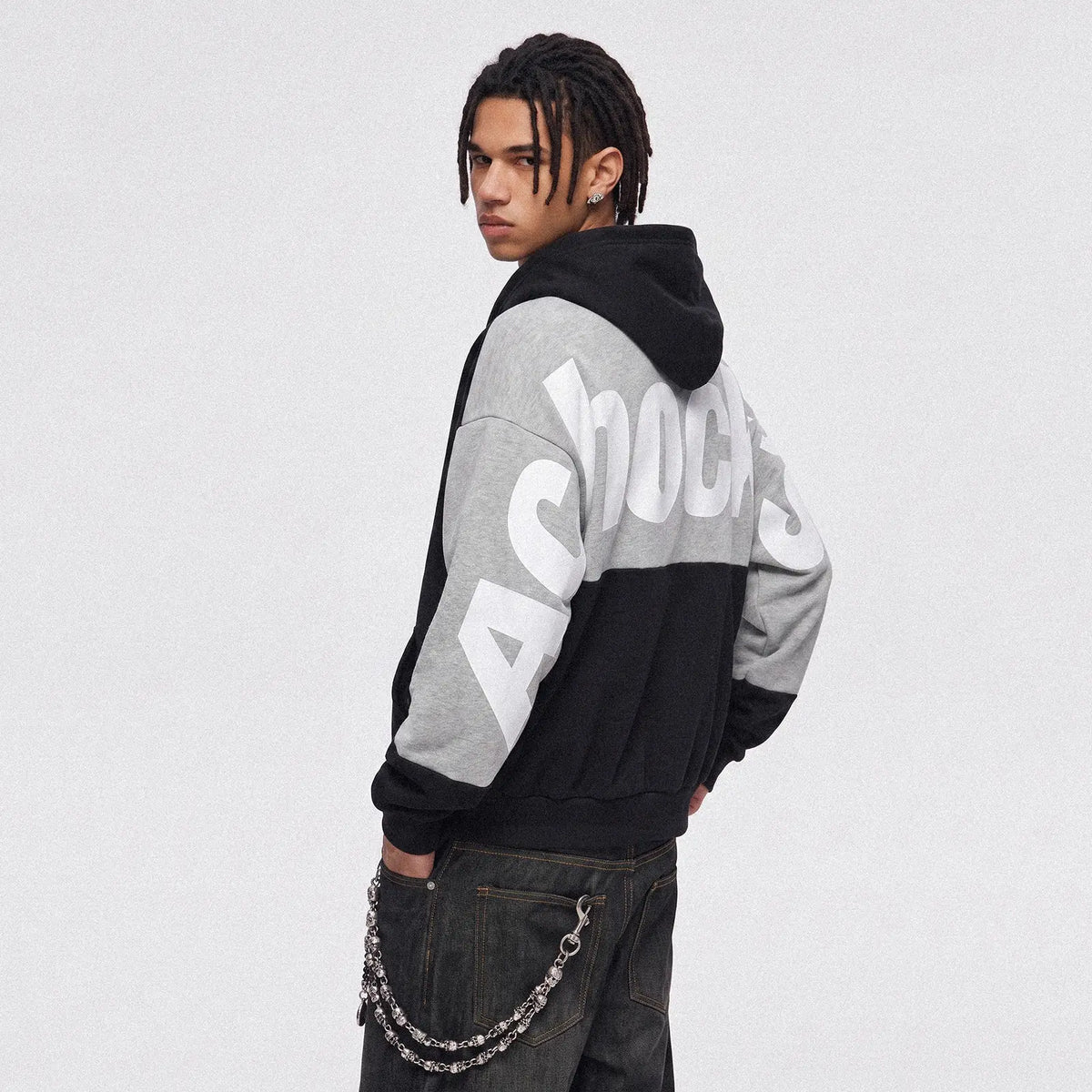 Big Logo Print Color Block Zip Up Hoodie