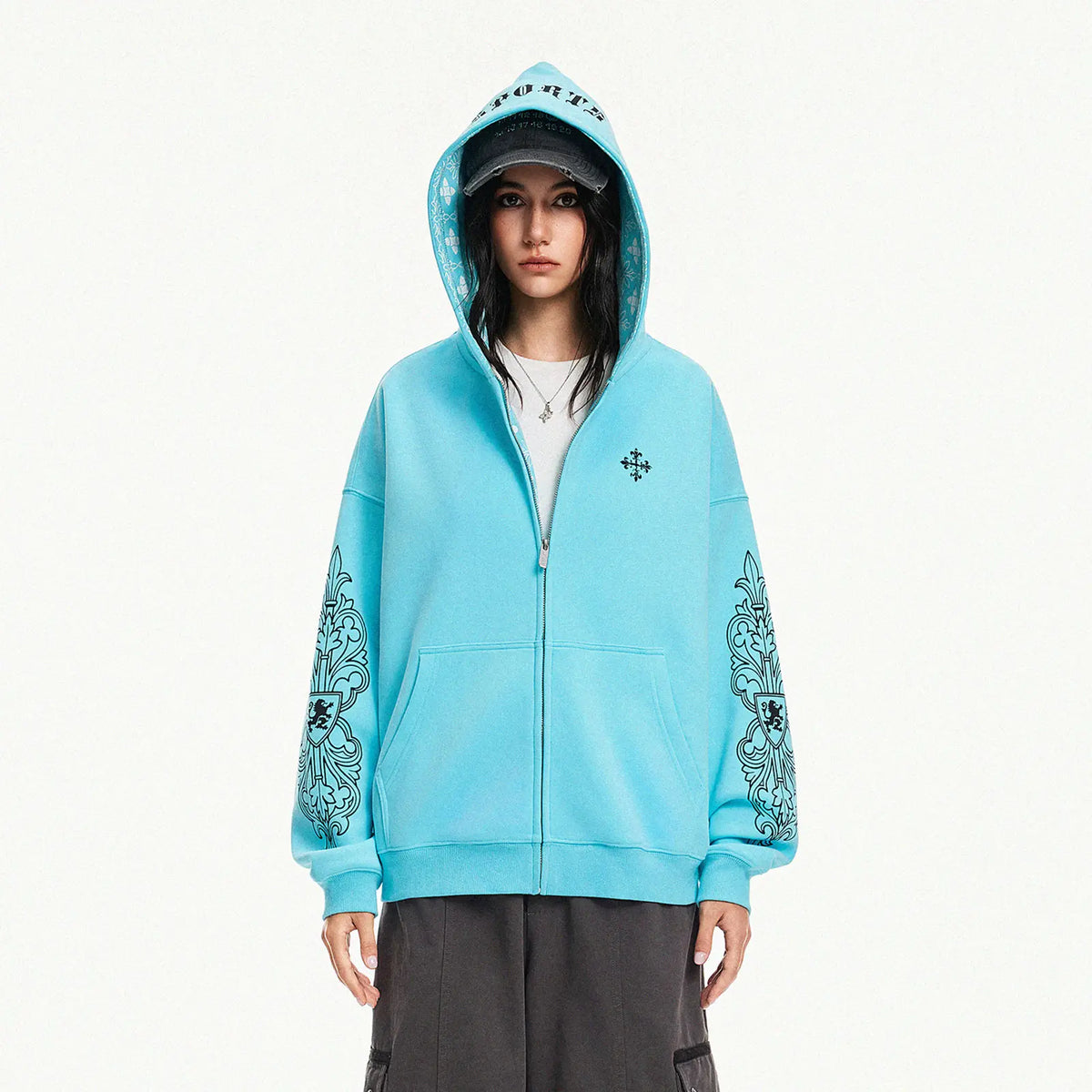 Gothic Graphic Print Zip Up Hoodie Jacket