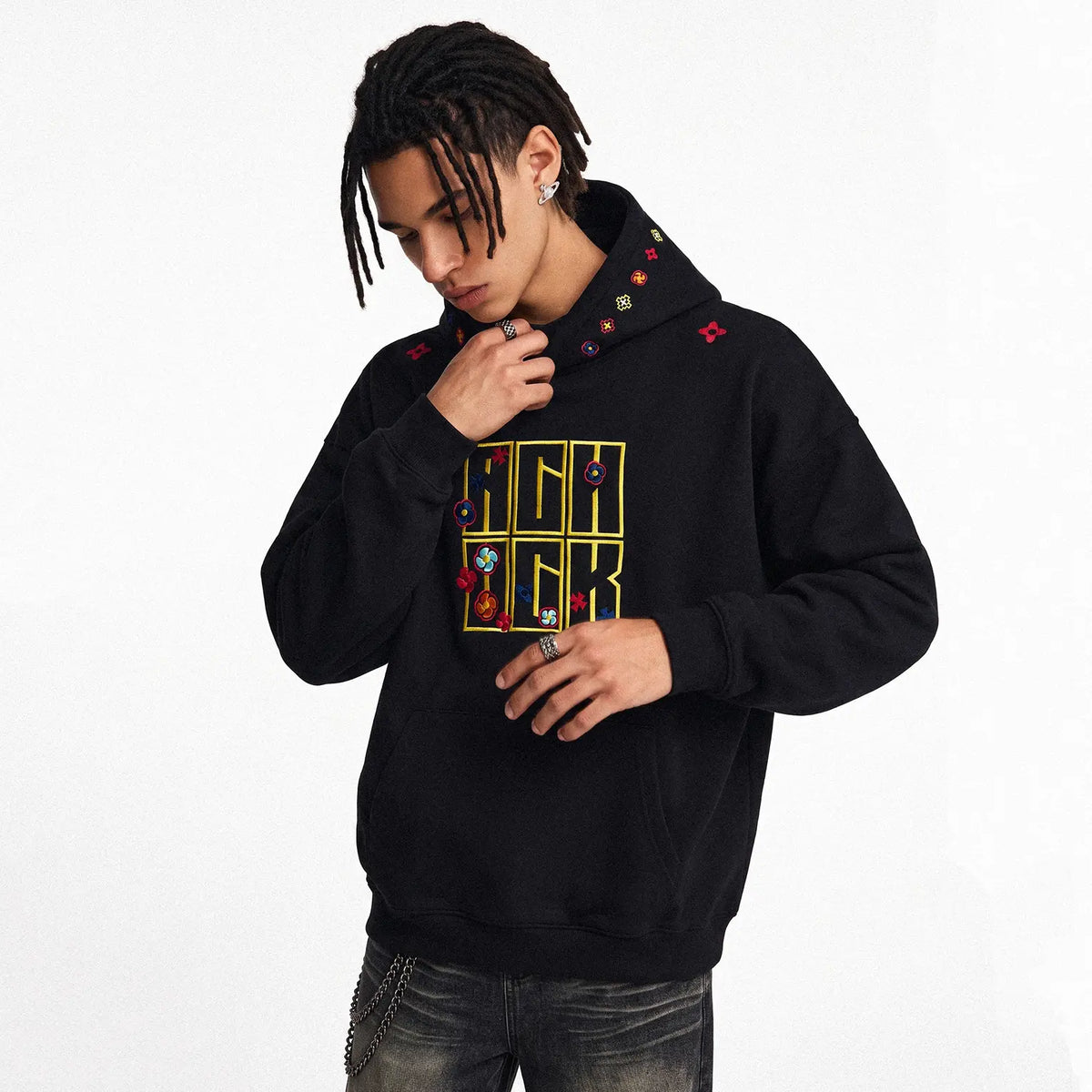 New Streetwear Hip Hop Patch Embroidered Hoodie