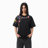 Cartoon Graffiti Graphic T-Shirt, Creative Print Short Sleeve Crew Neck Tee