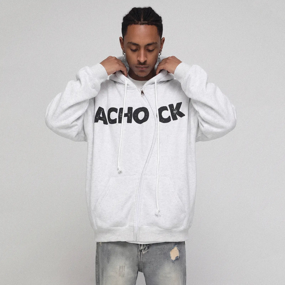 Streetwear S-Shape Zip-Up Hoodie, 3D Puff Print Graphic Hooded Sweatshirt
