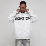 Streetwear S-Shape Zip-Up Hoodie, 3D Puff Print Graphic Hooded Sweatshirt