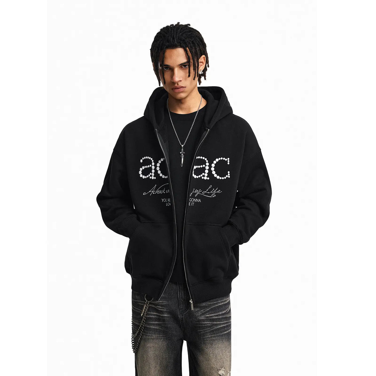 ACAC Series Street Embroidered Pearl Logo Zip Up Hoodie