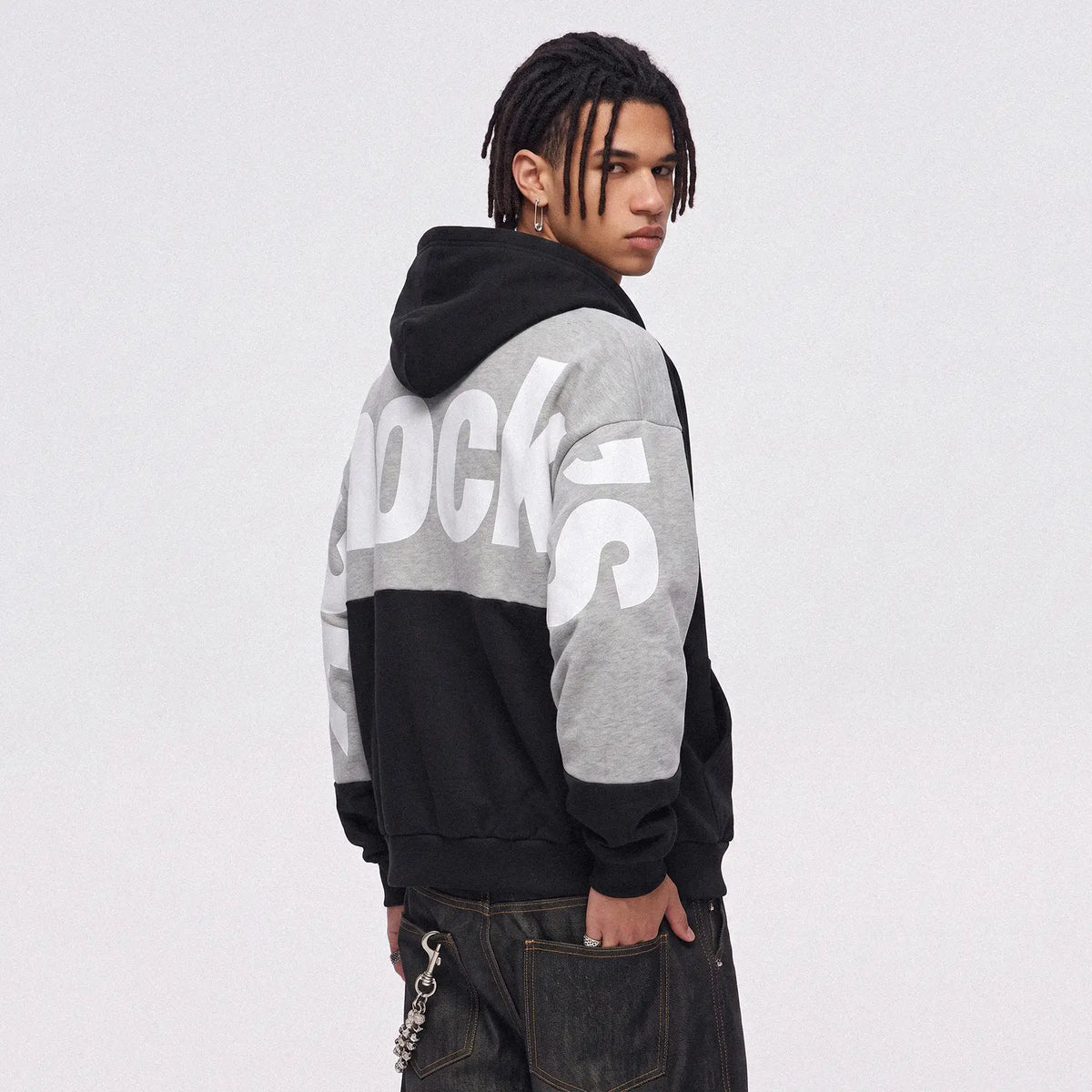 Big Logo Print Color Block Zip Up Hoodie