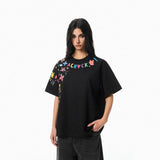 Cartoon Graffiti Graphic T-Shirt, Creative Print Short Sleeve Crew Neck Tee