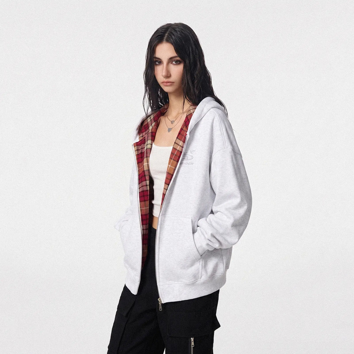 Logo Embroidered High Street Zip Up Hoodie