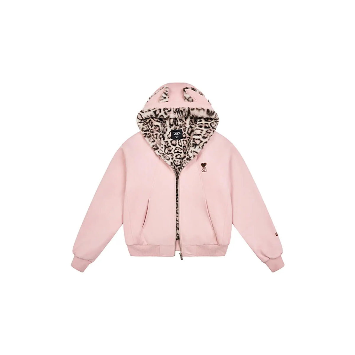 Cute Rabbit Ears Leopard Print Zip Up Hoodie