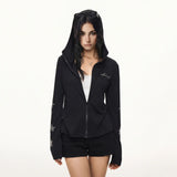 High Street Star Rhinestone Long Sleeve Zip Up Hoodie