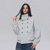 Stand Collar Double Breasted Metal Button Jacket
