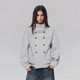 Stand Collar Double Breasted Metal Button Jacket