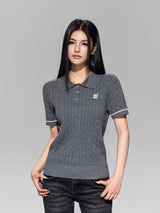 College-style retro slimming polo sweater