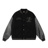 Embroidered Street Baseball Jacket with Flight Jacket