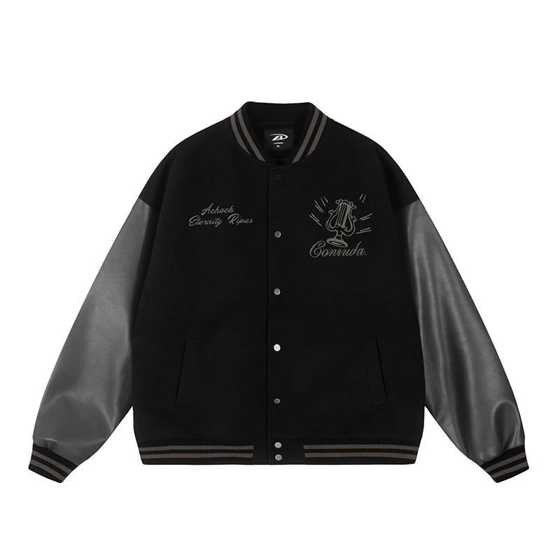 Embroidered Street Baseball Jacket with Flight Jacket