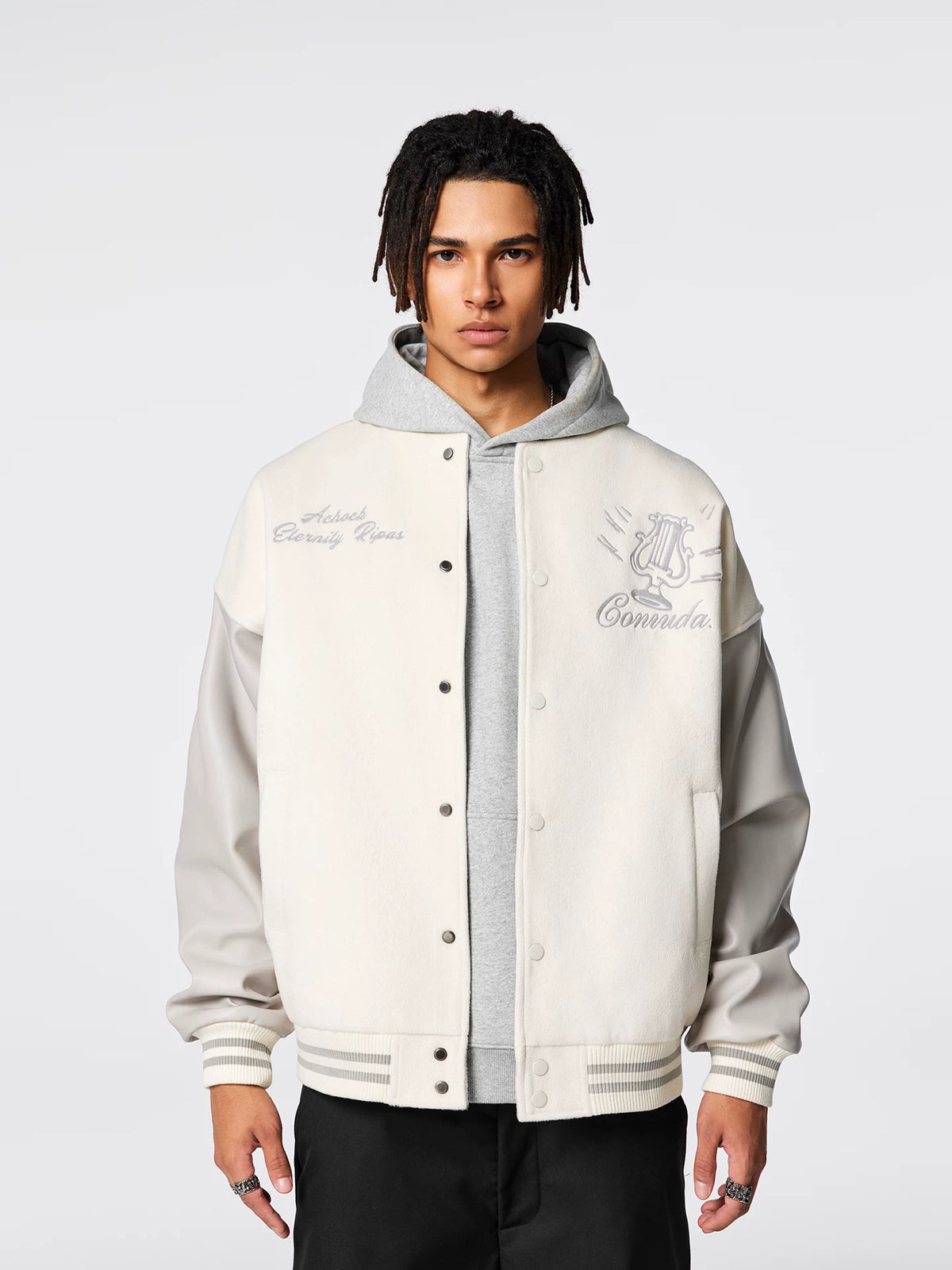 Embroidered Street Baseball Jacket with Flight Jacket