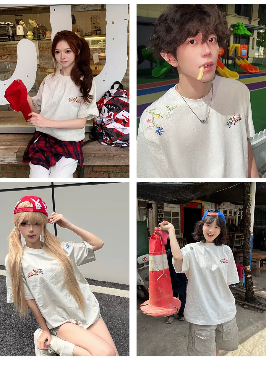 Flower Embroidered Logo Short-Sleeve T-Shirt