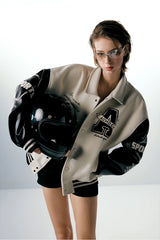 Embroidered street style baseball jacket