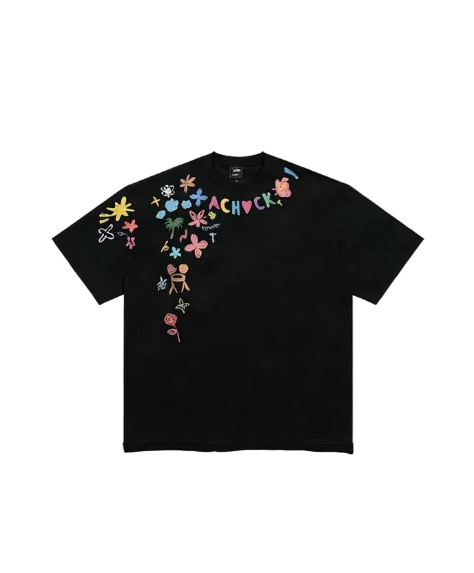 Cartoon Graffiti Graphic T-Shirt, Creative Print Short Sleeve Crew Neck Tee