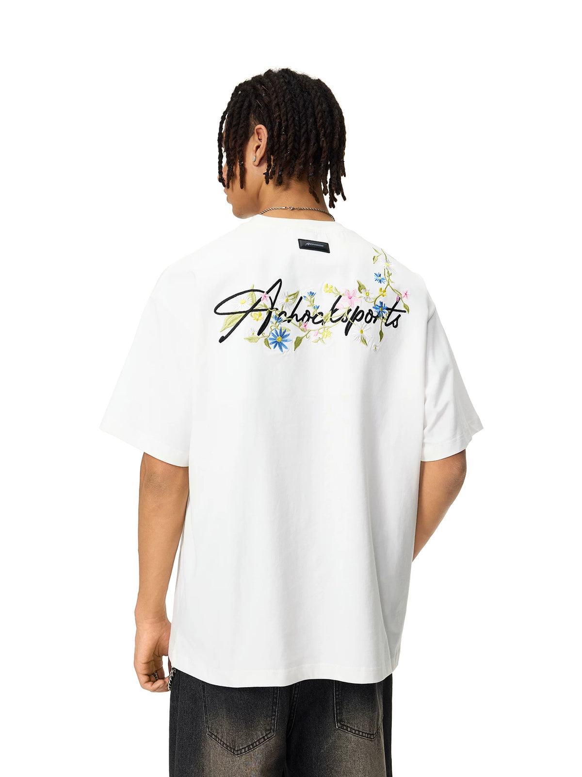 Flower Embroidered Logo Short-Sleeve T-Shirt