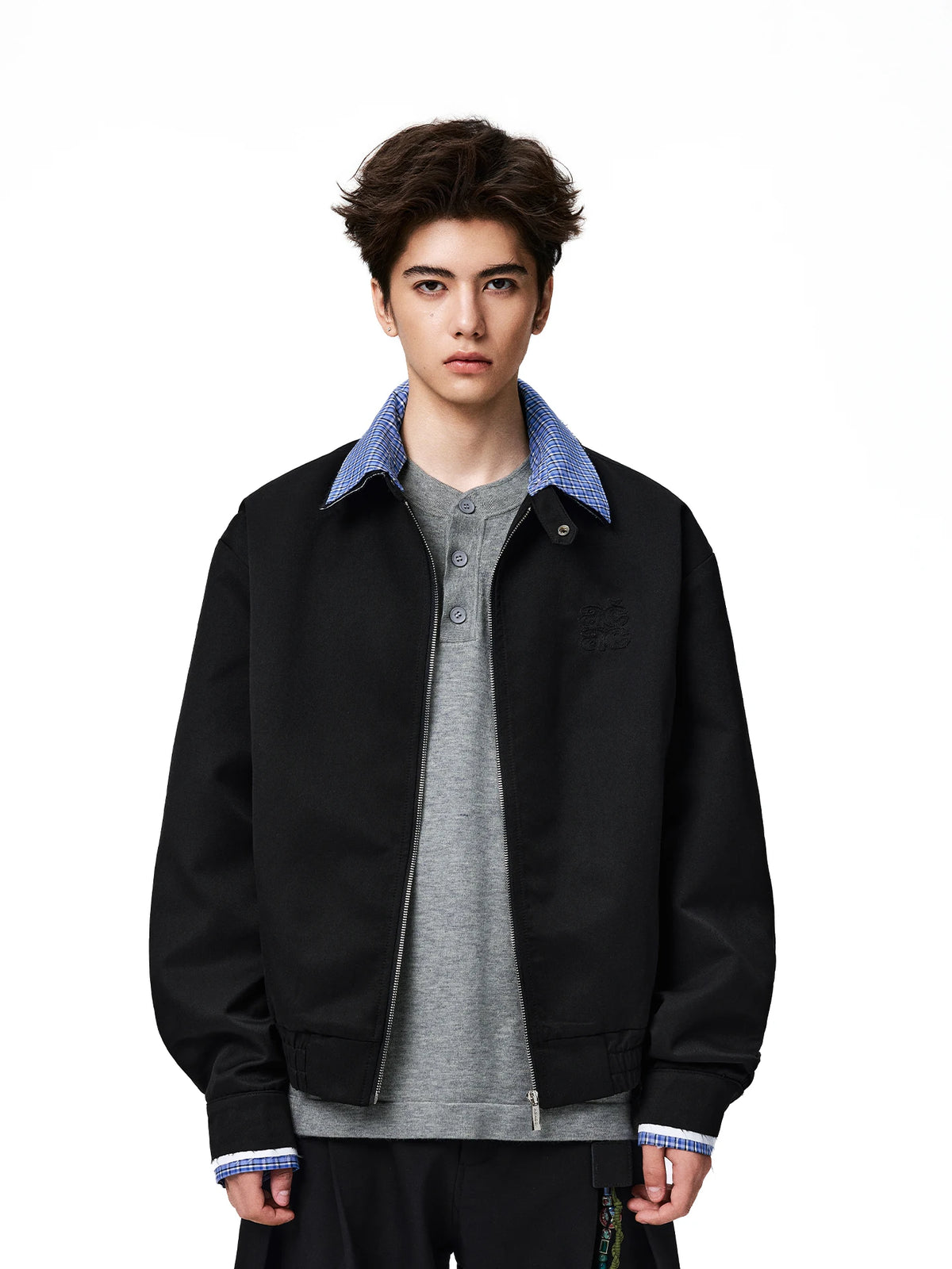 Retro Lapel Jacket with Plaid Patchwork