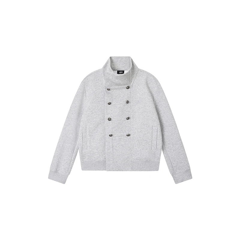 Stand Collar Double Breasted Metal Button Jacket