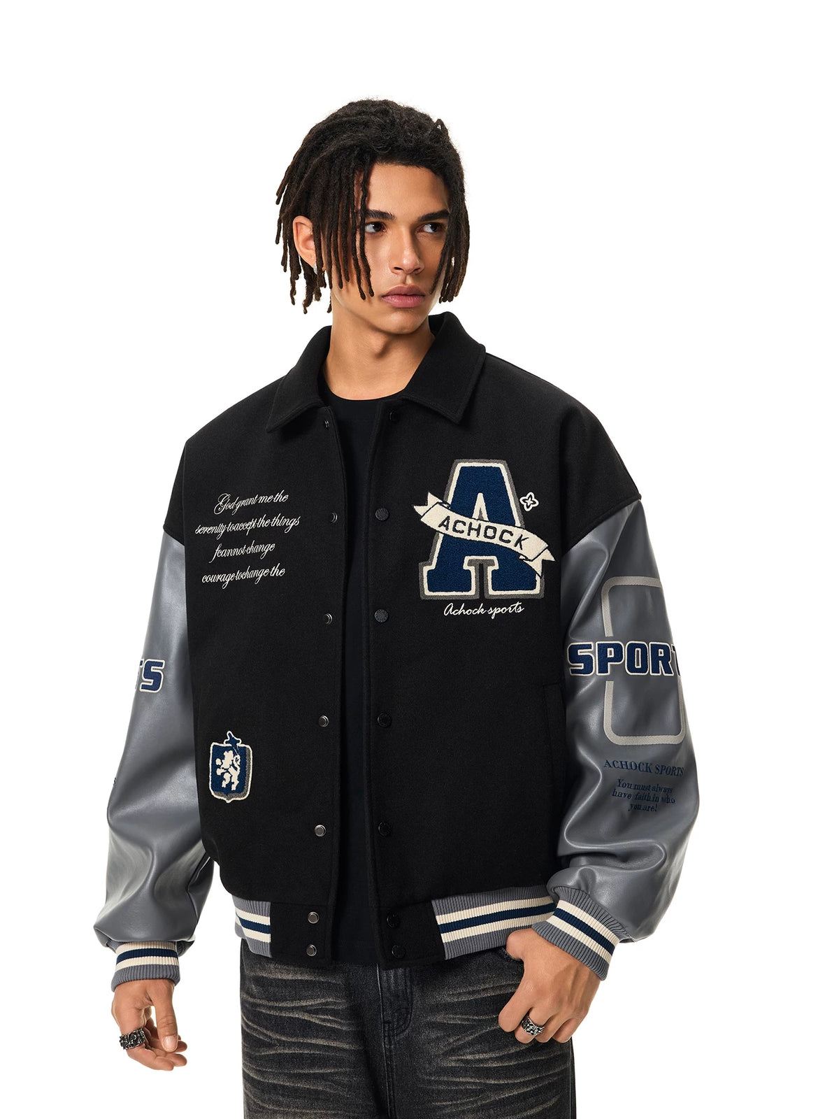 Embroidered street style baseball jacket
