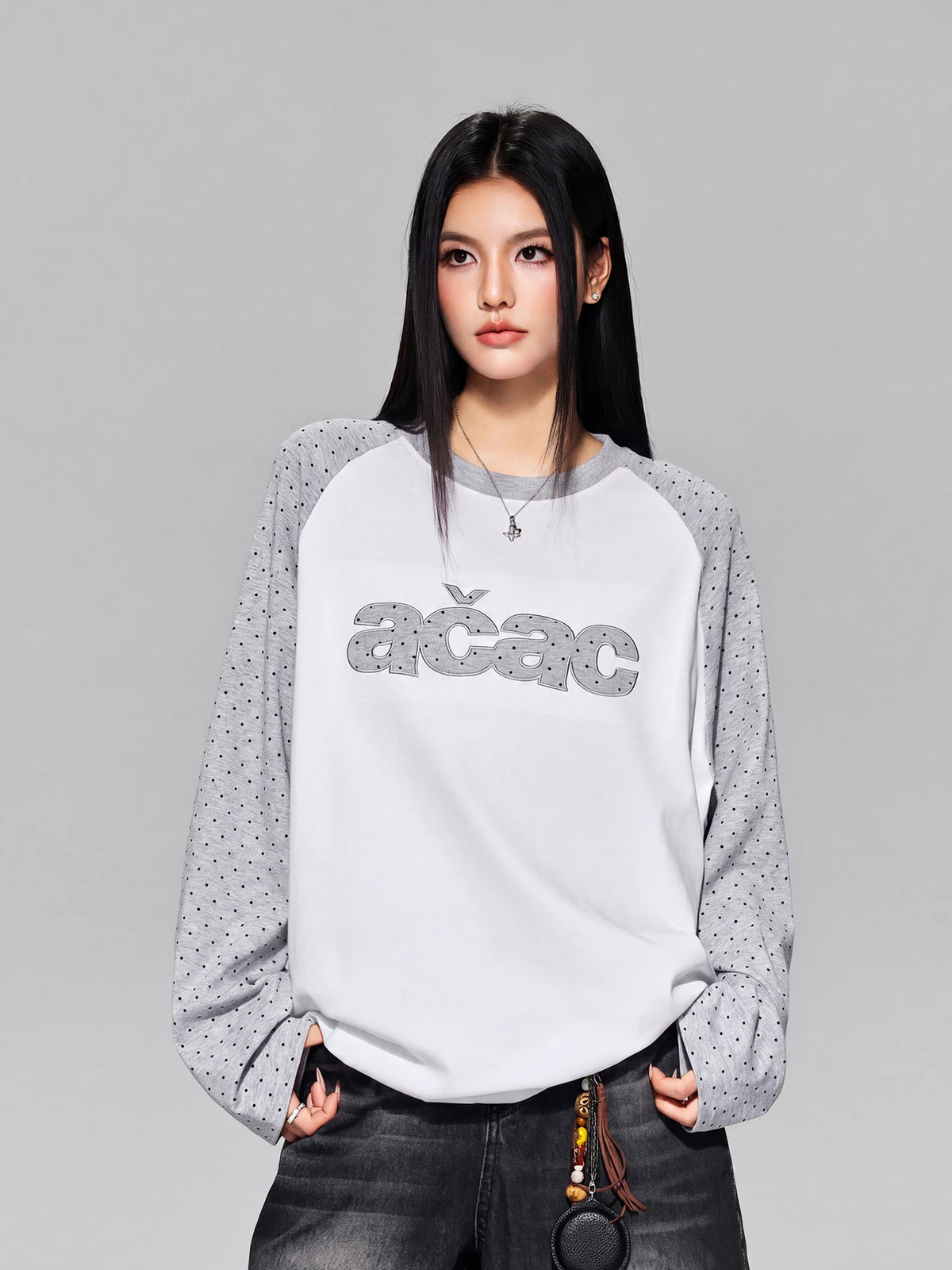 Korean-style polka-dot long-sleeve T-shirt