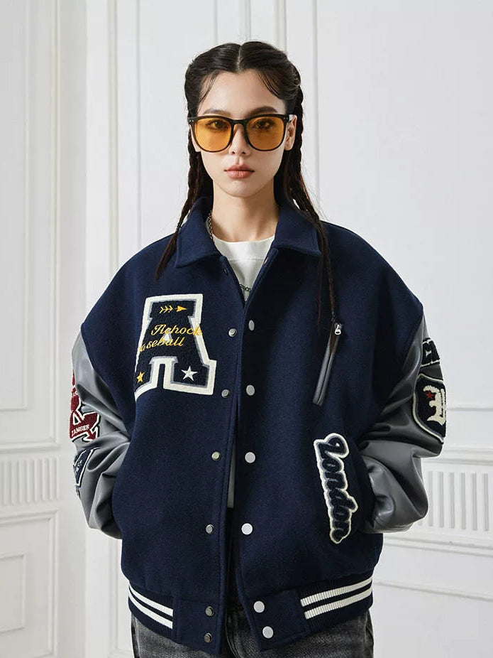 Cleanfit Collared  Embroidered Baseball Jacket