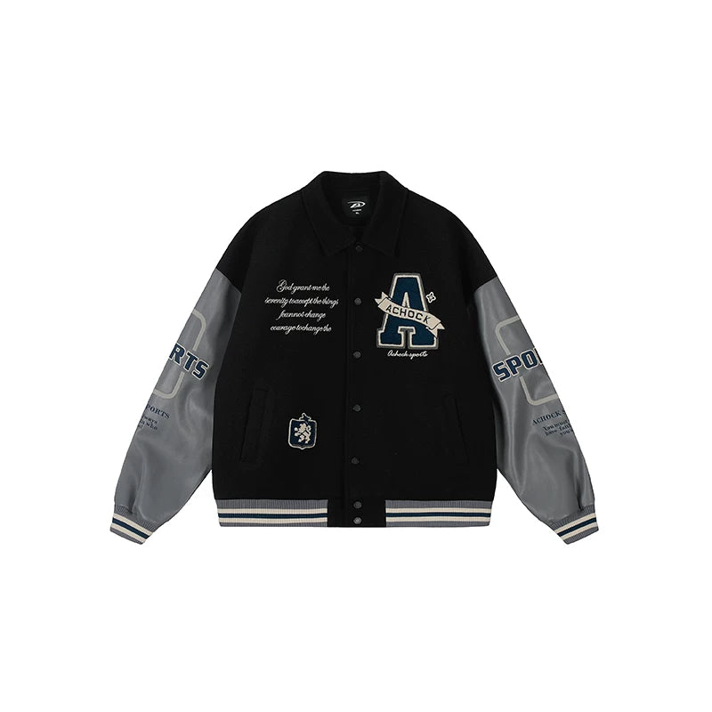 Embroidered street style baseball jacket