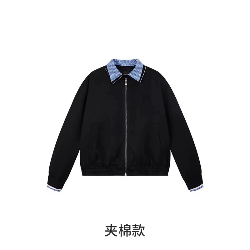 Retro Lapel Jacket with Plaid Patchwork