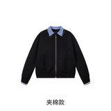 Retro Lapel Jacket with Plaid Patchwork