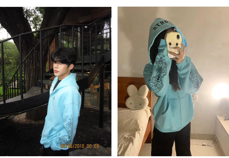 Streetwear Gothic pattern printed hoodie