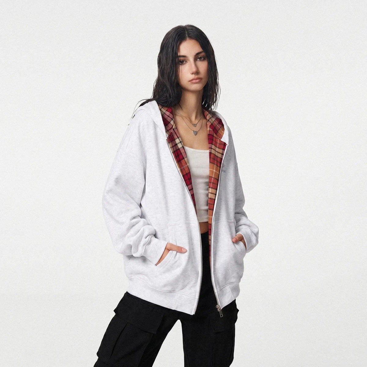 Logo Embroidered High Street Zip Up Hoodie