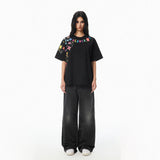 Cartoon Graffiti Graphic T-Shirt, Creative Print Short Sleeve Crew Neck Tee
