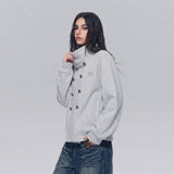 Stand Collar Double Breasted Metal Button Jacket