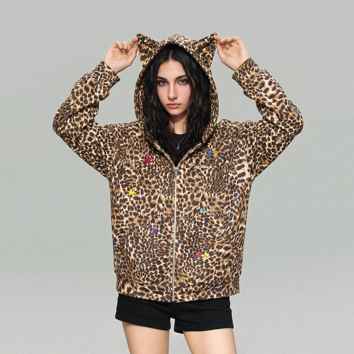 Cat Ear Leopard Print Y2K Hoodie