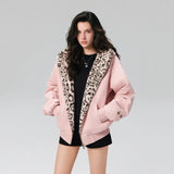 Cute Rabbit Ears Leopard Print Zip Up Hoodie