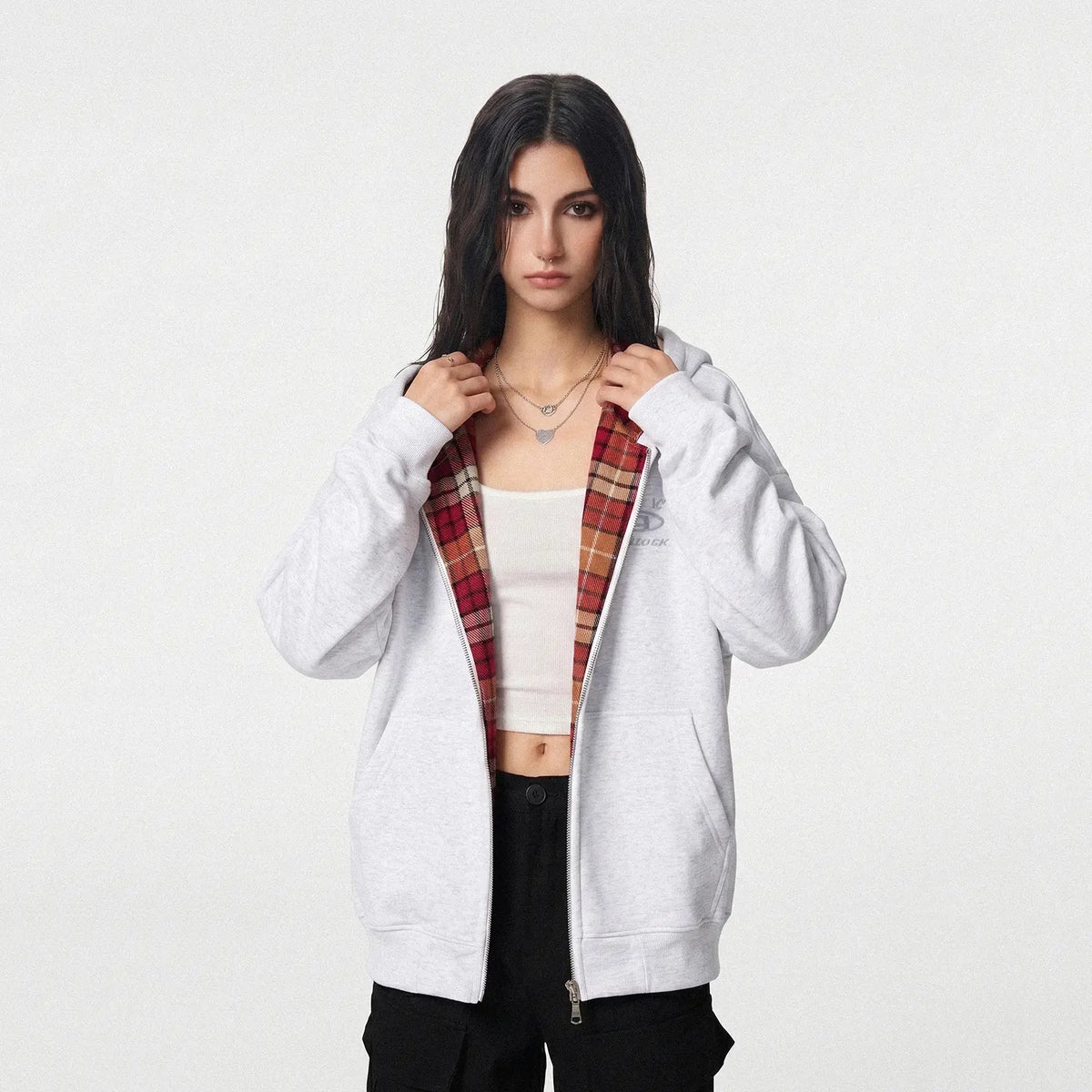 Logo Embroidered High Street Zip Up Hoodie