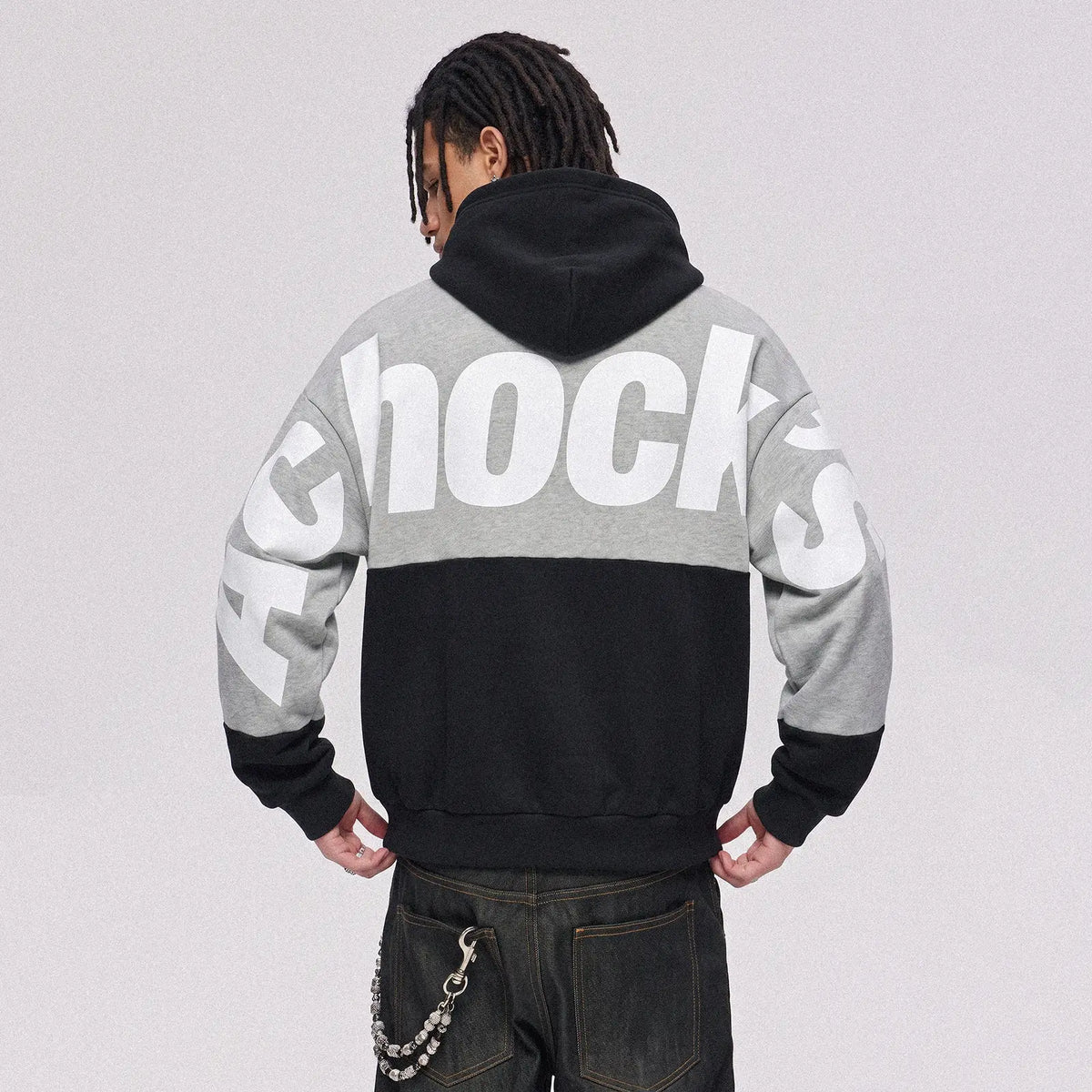 Big Logo Print Color Block Zip Up Hoodie