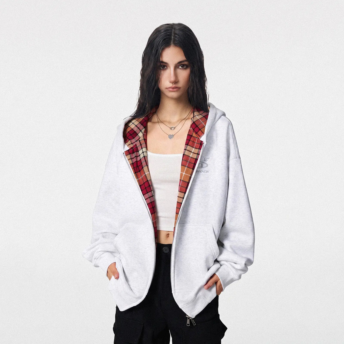 Logo Embroidered High Street Zip Up Hoodie