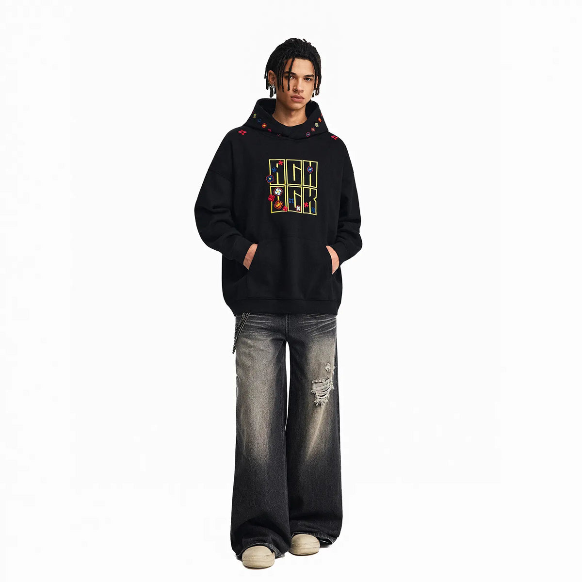 New Streetwear Hip Hop Patch Embroidered Hoodie