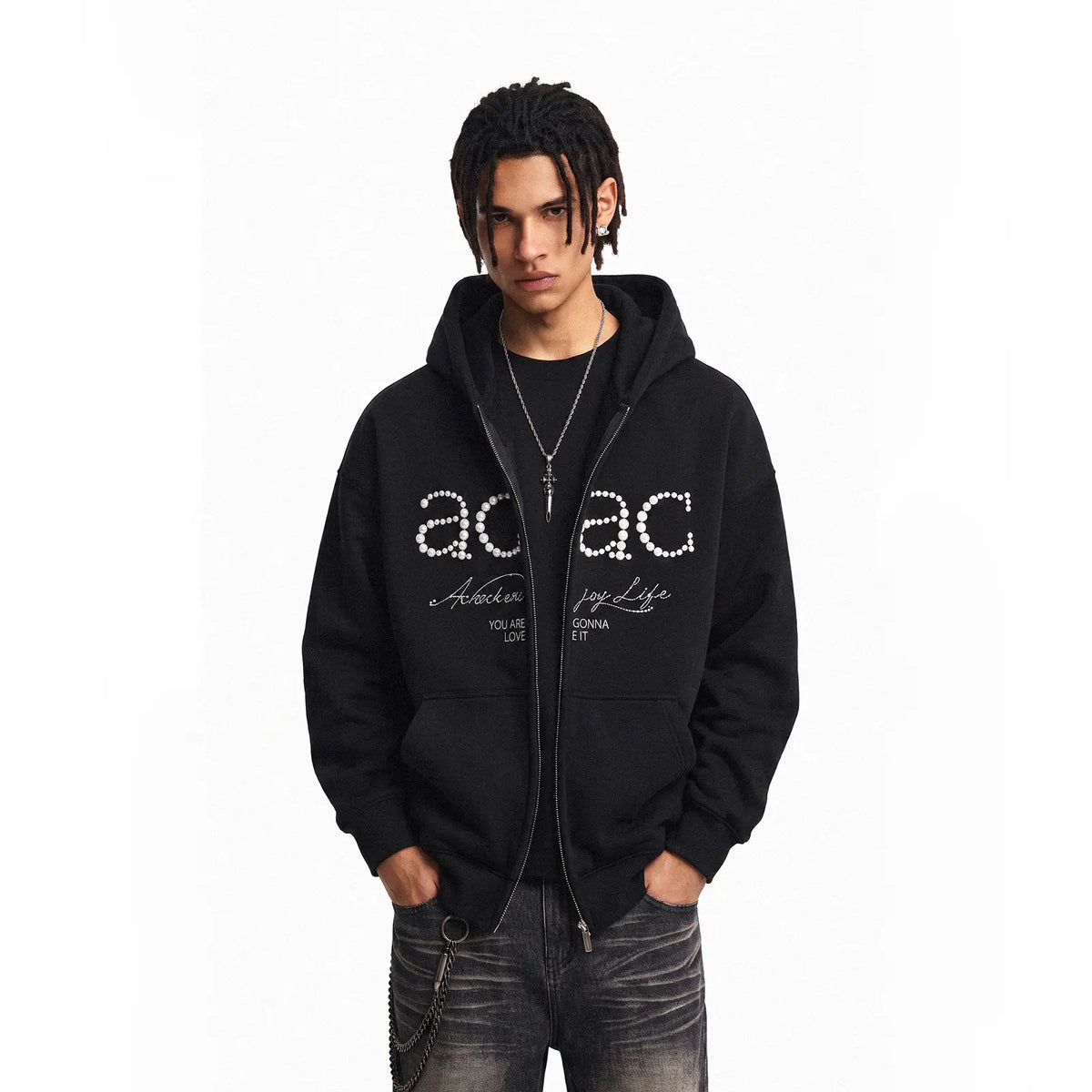 ACAC Series Street Embroidered Pearl Logo Zip Up Hoodie