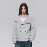 Stand Collar Double Breasted Metal Button Jacket